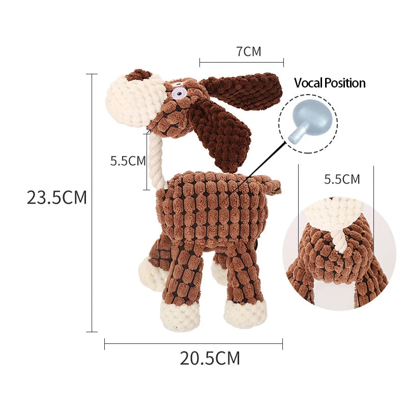 CDDMPET Fun Pet Toy Donkey Shape Corduroy Chew Toy For Dogs Puppy Squeaker Squeaky Plush Bone Molar Dog Toy Pet Training Dog