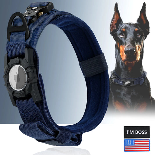 AirTag Dog Collar with Handle, Tactical Dog Collar for Large Medium Dogs, Military Dog with Metal Buckle for Large Dogs