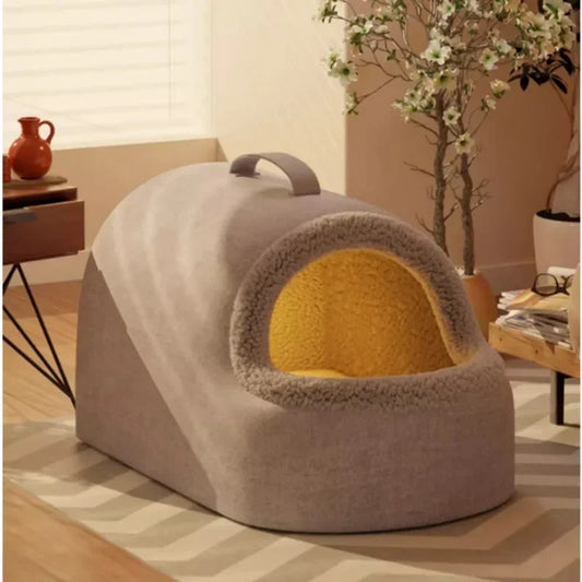 Cozy Heated Cat HouseEnclosed Plush Design Warm Comfortable Pet Bed Durable Construction for Feline Well-being