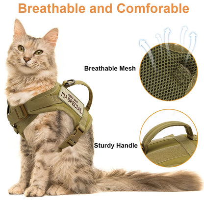 Nylon Cat Harness Vest with 2 Sticker Military Tactical Cats Harness With Handle Cats Small Dogs Pet Training Walking Chihuahua