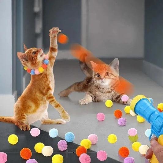 Cat Toys Interactive Plush Ball Shooting Gun Launch Training Kittens Mini Pompoms Games Cat Toy Pet Toys Pet Accessories