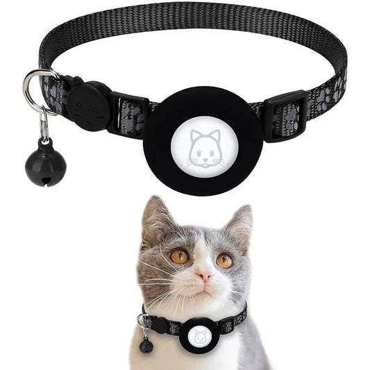 Pet Safety Reflective Collar Adjustable Footprint Print Pet Necklace With Bells For Airtag Cat Dog Accessories