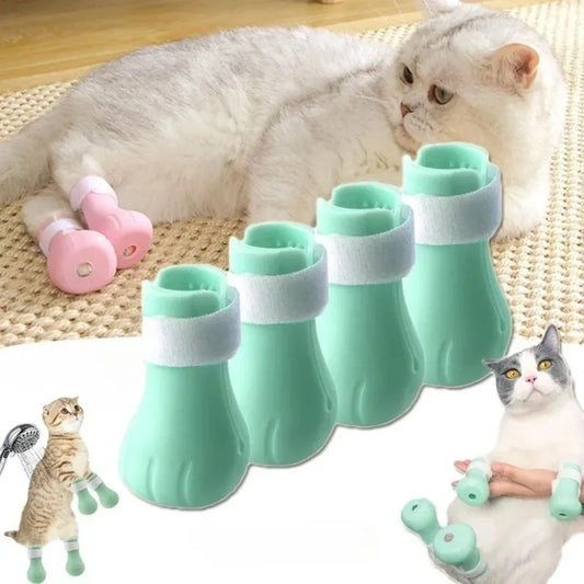 Adjustable Silicone Anti-scratch Cat Foot Shoes for Grooming Bath Washing Claw Paw Cover Protector Silicone Pet Grooming Tools