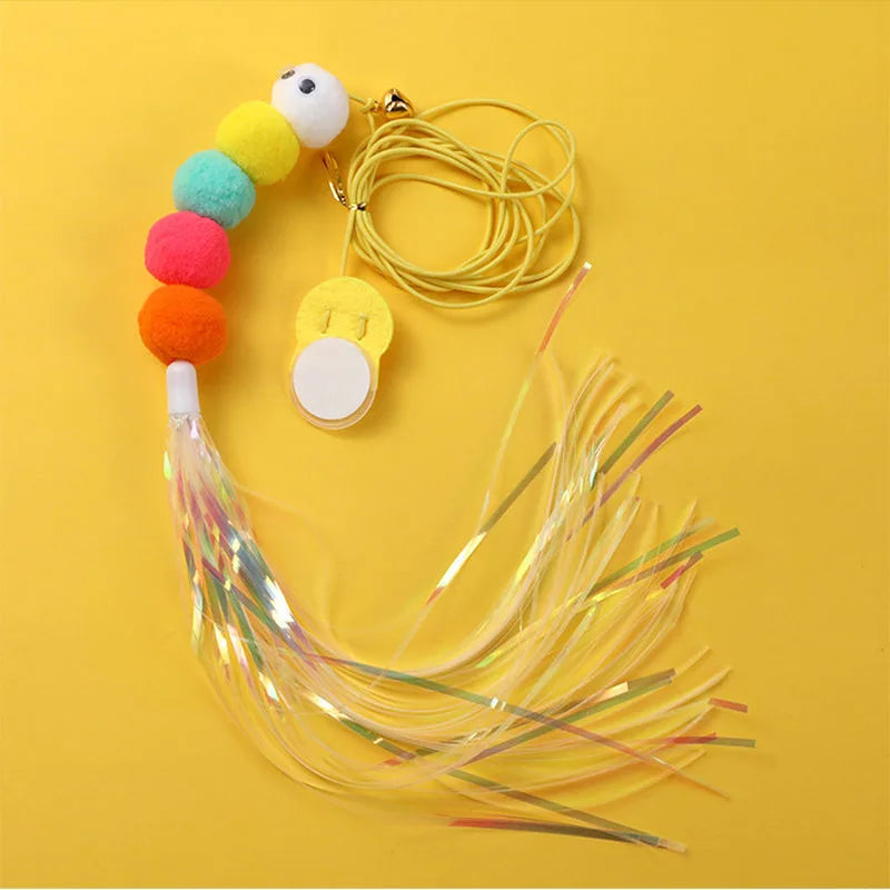 Pet Cat Toys Funny Stick Kitten Self -hi Elastic Rope Dragonfly Shape Feather Bell Teasing Stick Hanging Swing Thousands