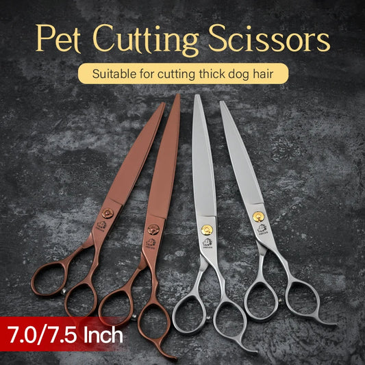 Japanese 440C Stainless Steel Dog Scissors 7.0/7.5 Inch Straight Dog Hair Cutting Shears Tool Profession Pet Grooming Scissors
