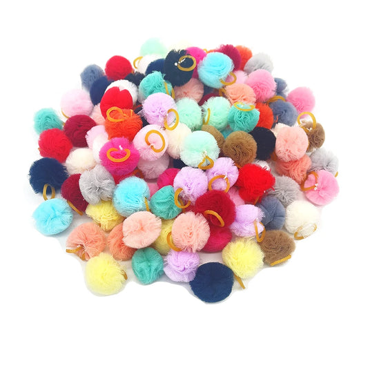 New 100pcs Pet Dog Hair Accessories Small dog Puppy Cat Hair Bows Round Lace Bows rubber bands Pet Grooming products 2.5CM