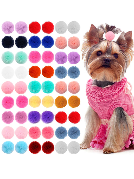 40PCS Pet Dog Hair Accessories Samll dog Puppy Cat Hair Bows Round Lace Bows rubber bands Pet Grooming products  2CM
