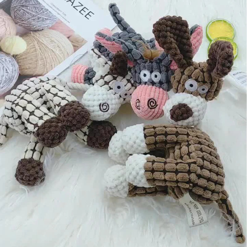 CDDMPET Fun Pet Toy Donkey Shape Corduroy Chew Toy For Dogs Puppy Squeaker Squeaky Plush Bone Molar Dog Toy Pet Training Dog