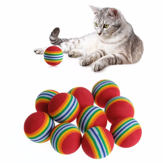 EVA Rainbow Cat Toys Ball Interactive Cat Dog Play Chewing Rattle Scratch EVA Ball Training Balls Pet Toys Supplies