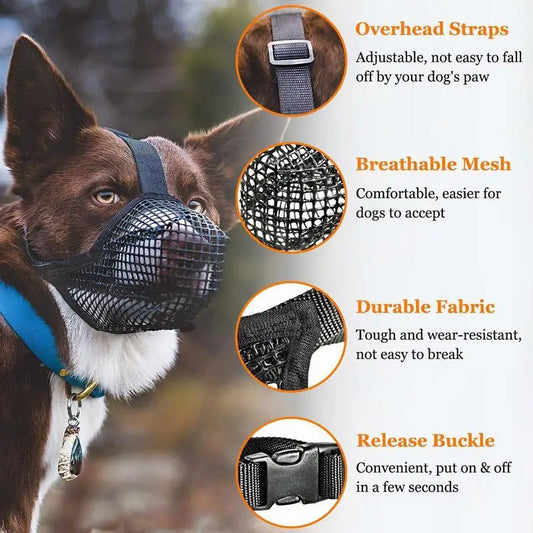 Pet Dog Muzzles Adjustable Breathable Dog Mouth Cover Anti Bark Bite Mesh Dogs Mouth Muzzle Mask For Dogs Long Mouth Doggy Use