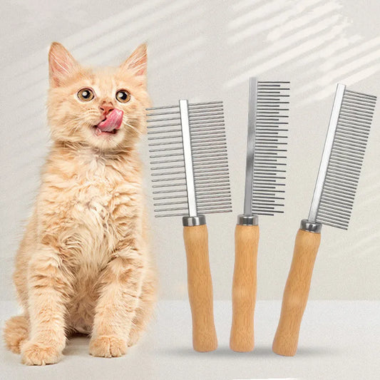 Cat Comb Stainless Steel Cat Brush Dog Hair Brush Wood Handle Pet Hair Remover Cats Comb Pet Grooming Cleaning Tools Accessories