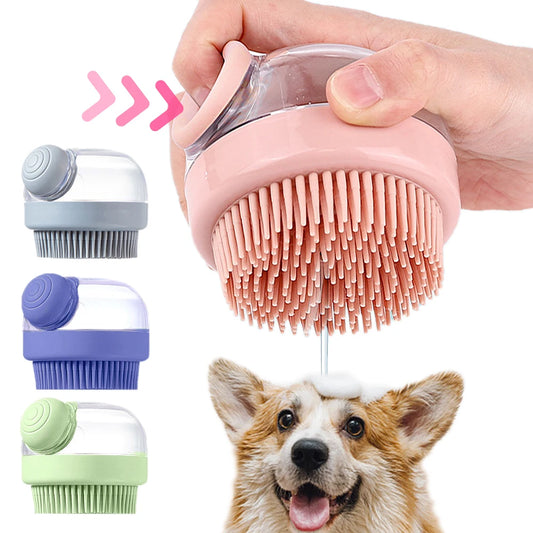 Press type Silicone Dog Brush Control flow rate Shampoo Puppycat Washing Dispenser Pet Grooming Brush Massage Shower Bath Brush