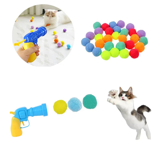 Interactive Launch Training Cat Toys Creative Kittens Mini Pompoms Games Stretch Plush Ball Toys Cat Supplies Pet Accessories