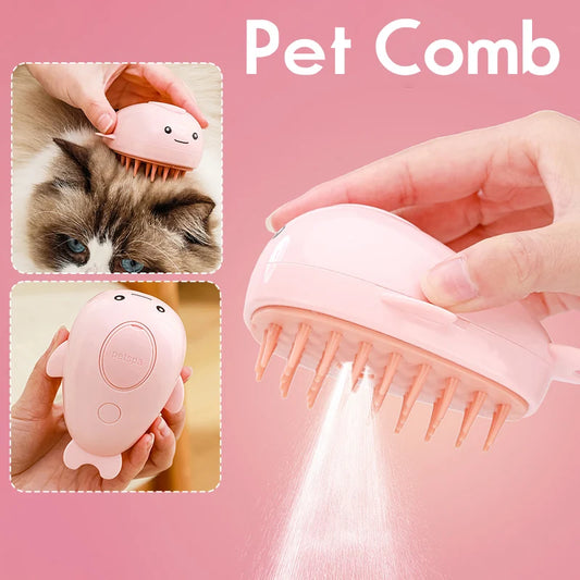 Cute Dog Cat Steam Hair Brush Electric Spray Pet Comb 3 In1 Steamer Massager Pet Grooming Removing Tangled and Loose Hair