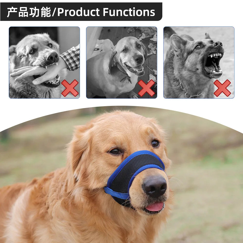 Dog Muzzle Puppy and Large Dog Anti Barking Adjustable Anti-biting Mesh Breathable Soft Pet Mouth Muzzles Straps Doggie Supplies